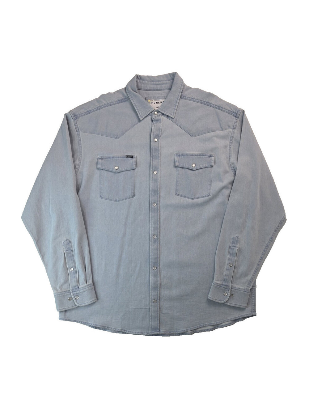 Poncho Western Light Blue Denim Pearl Snap Shirt Mens Size XL